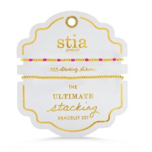 Stia Sterling Silver 2 Pack Gold Plated Sterling Silver Ultimate Stacking Electric Fuschia Beaded Bracelets
