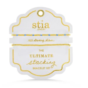 Stia Sterling Silver 2 Pack Gold Plated Sterling Silver Ultimate Stacking Light Blue Beaded Bracelets
