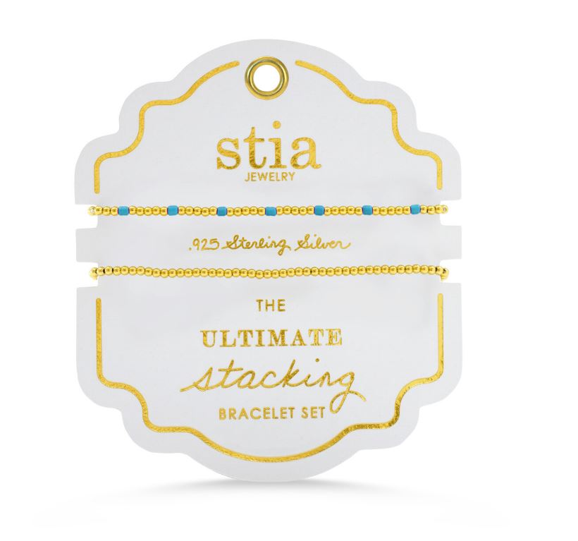 Stia Sterling Silver 2 Pack Gold Plated Sterling Silver Ultimate Stacking Jelly Mint Beaded Bracelets