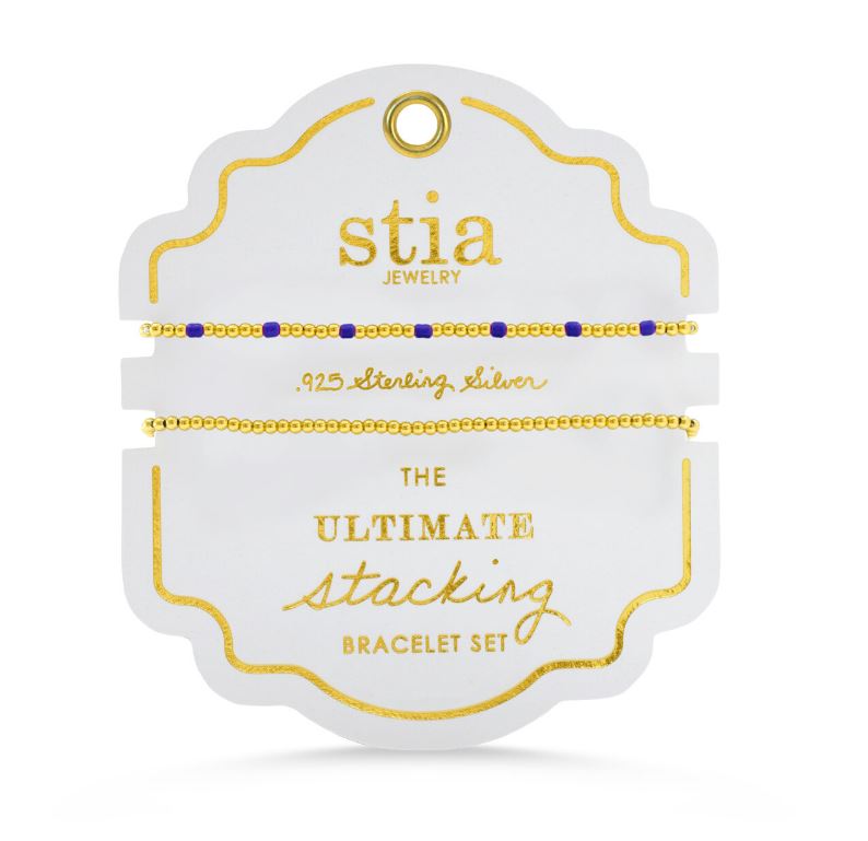 Stia Sterling Silver 2 Pack Gold Plated Sterling Silver Ultimate Stacking Navy Beaded Bracelets