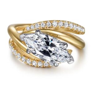 Gabriel & Co. 14k Two-Tone Gold 13x6.5 CZ Marquis Center with .34 cttw Diamond Engagement Ring Mounting