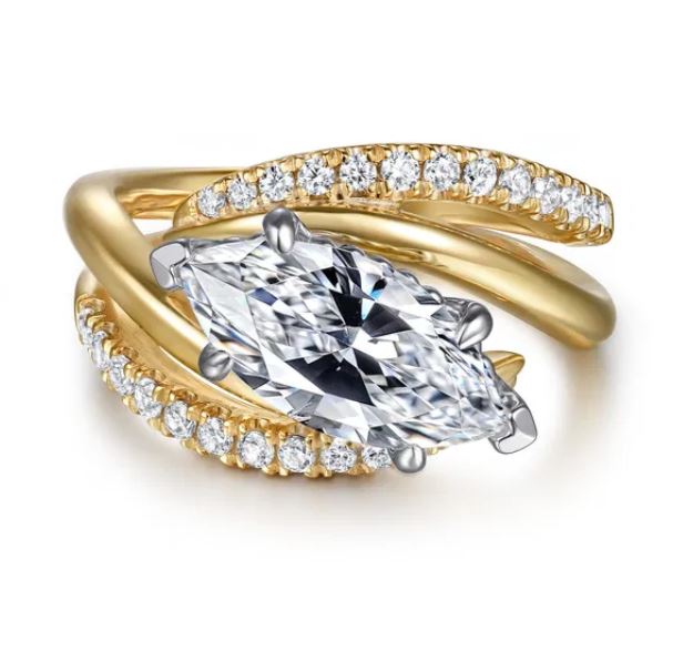Gabriel & Co. 14k Two-Tone Gold 13x6.5 CZ Marquis Center with .34 cttw Diamond Engagement Ring Mounting