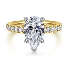 Gabriel & Co. 14k Two-Tone Gold .40 cttw Diamond Band with 12x7 Pear Shaped CZ Center Engagement Ring Mounting