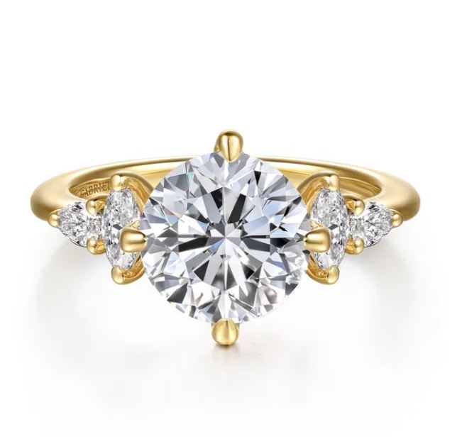 Gabriel & Co. 14k Yellow Gold .53 cttw Diamond Hidden Halo Engement Ring with 9mm Round Center CZ Mounting