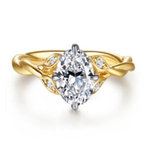 Gabriel & Co. 14k Two-Tone Gold 9x6 Oval CZ Center with .09 cttw Diamond Leaf Shank Engagement Ring Mounting
