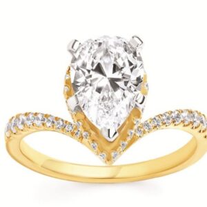Ostbye Bridal 14k Yellow Gold Ladies .44 ctw Diamond and 1.5 carat CZ Pear Hidden Swirl Halo Semi-Mount Engagement Ring