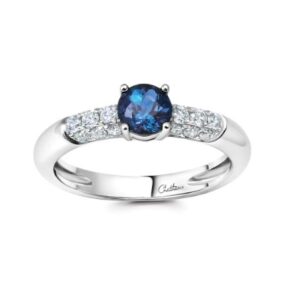 Chatham 14k White Gold Ring 5.0 Round Lab-Grown Alexandrite .63 ctw, Lab-Grown Diamond .35 ctw