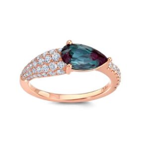 Chatham 14k Rose Gold Ring 10x5.5 Pear Lab-Grown Alexandrite 1.50 cts, Lab-Grown Diamonds .58 ctw