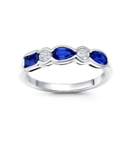 Chatham 14k White Gold Ring Various Shapes Lab-Grown Sapphire 0.85 ctw, Lab-Grown Diamonds .20 ctw