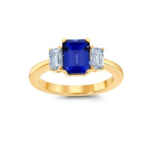 Chatham 14k Yellow Gold Ring 8x6 Octagon Lab-Grown Blue Sapphire 1.8 cts, Lab-Grown Diamonds .67 ctw