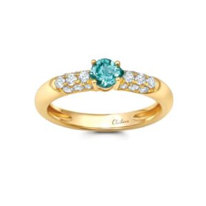 Chatham 14k Yellow Gold Ring 5x4.5 Onion Cut Lab-Grown Chrysoberyl 0.46 ctw, Lab-Grown Diamonds 0.35 ctw