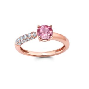 Chatham 14k Rose Gold Ring 6.0 Round Lab-Grown Champagne Sapphire 1.17 ctw, Lab-Grown Diamonds .35 ctw