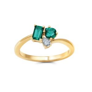 Chatham 14k Yellow Gold Ring 65x3 Octagon, 4.5x4 Pear Lab-Grown Emerald .46 ctw, 3.5x2.5 Pear Lab-Grown Diamonds .09 ctw