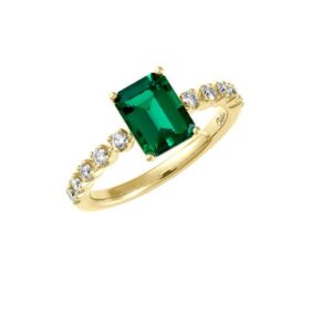 Chatham 14k Yellow Gold 8x6 Octagon Lab-Grown Emerald 1.30 cts, Lab-Grown Diamond Ring