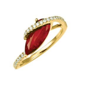 Chatham 14k Yellow Gold Ring 12x5 Pear Lab-Grown Ruby 1.94 cts, Lb-Grown Diamonds .19 ctw