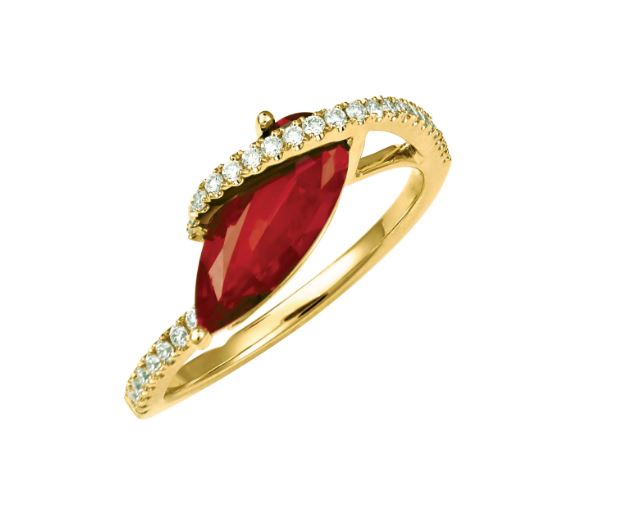 Chatham 14k Yellow Gold Ring 12x5 Pear Lab-Grown Ruby 1.94 cts, Lb-Grown Diamonds .19 ctw