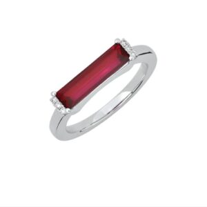 Chatham 14k White Gold Ring 13x3.5 Baguette Lab-Grown Ruby 1.65 cts, Lab-Grown Diamonds .04 ctw