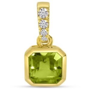 14K Yellow Gold Peridot Halo Pendant with Diamond Bale