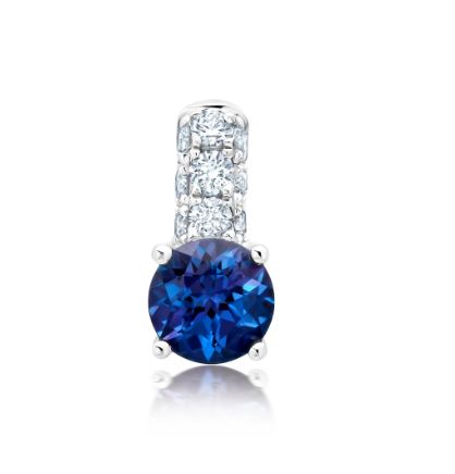 Chatham 14k White Gold Pendant 5.0 Round Lab-Grown Alexandrite .63 cts, Lab-Grown Diamonds .15 ctw
