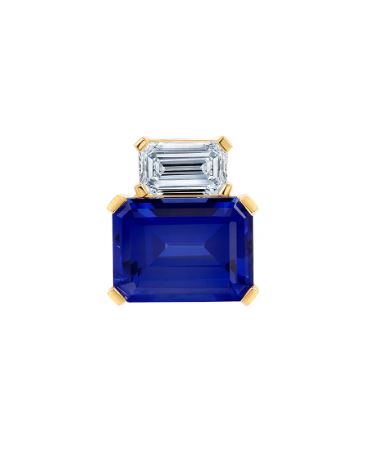 Chatham 14k Yellow Gold Pendant 8x6 Octagon Lab-Grown Blue Sapphire 1.80 cts Lab-Grown Diamonds .33 ctw