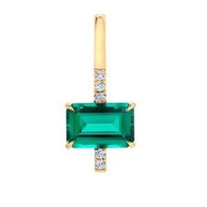 Chatham 14k Yellow Gold Pendant 9x6 Octagon Lab-Grown Emerald 1.71 cts, Lab-Grown Diamonds .05 ctw