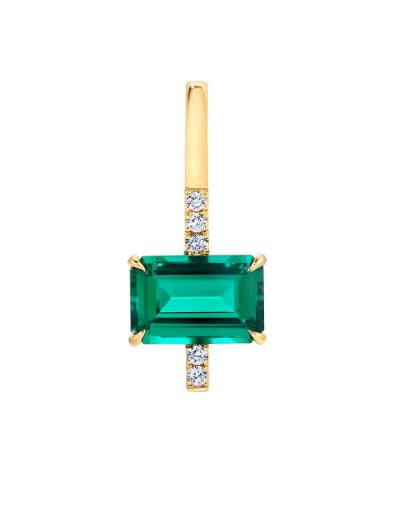 Chatham 14k Yellow Gold Pendant 9x6 Octagon Lab-Grown Emerald 1.71 cts, Lab-Grown Diamonds .05 ctw