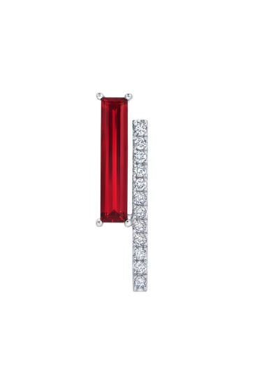 Chatham 14k White Gold Pendant 14.3 Baguette Lab-Grown Ruby 1.18 cts, Lab-Grown Diamonds .14 ctw