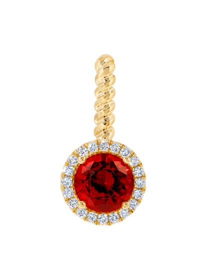 Chatham 14k Yellow Gold Halo Pendant 7.0 Round Lab-Grown Ruby 1.85 cts, Lab-Grown Diamonds .16 ctw