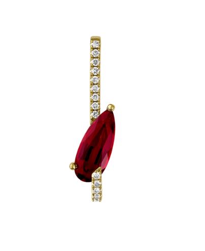 Chatham 14k Yellow Gold Pendant 12x5 Pear Lab-Grown Ruby 1.91 cts, Lab Grown Diamonds .11 ctw