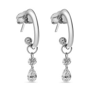 14K White Gold Dashing .56 cttw Round and Pear Diamonds Fancy Hoop Charm Dangle Earrings