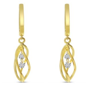 14K Yellow Gold Dashing Diamond 3D Cage Earrings