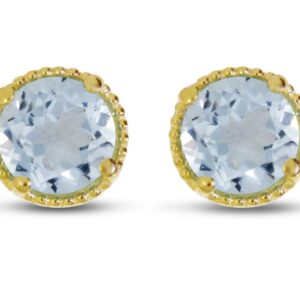 14K Yellow Gold 5mm Round Aquamarine Millgrain Halo Earrings
