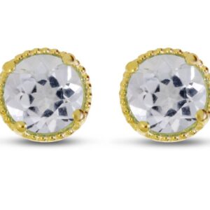 14K Yellow Gold 5mm Round White Topaz Millgrain Halo Earrings