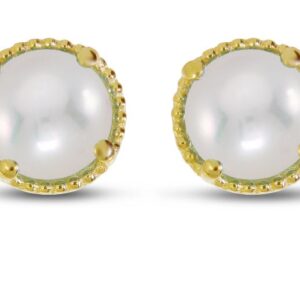 14K Yellow Gold 5mm Round Pearl Millgrain Halo Earrings