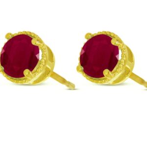 14K Yellow Gold 5mm Round Ruby Millgrain Halo Earrings