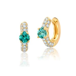 Chatham 14k Yellow Gold Earrings 5x4.5 Onion Cut Lab-Grown Chrysoberyl .92 cts, Lab-Grown Diamonds .76 ctw
