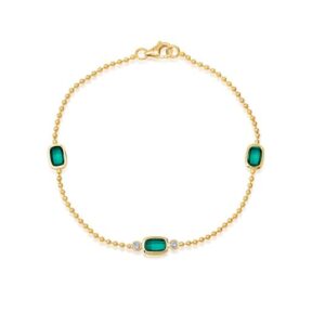 Chatham 14k Yellow Gold Bracelet 6 x4 Antique Cushion Checkerboard Lab-Grown Emerald 1.62 ctw, Lab-Grown Diamonds .06 ctw