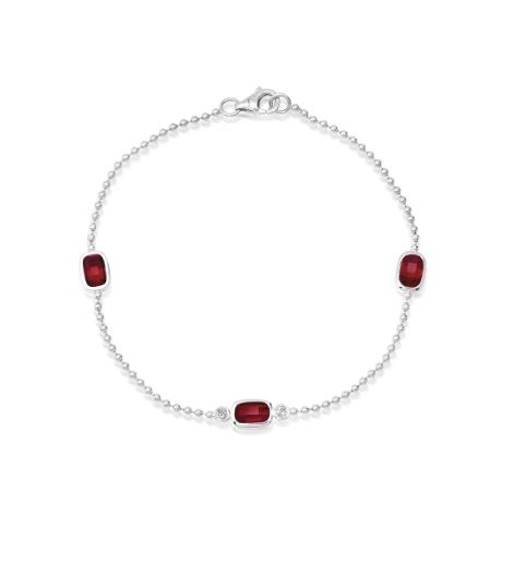 Chatham 14k White Gold Bracelet 6x4 Antique Custion Lab-Grown Ruby 2.44 ctw, Lab-Grown Diamonds .06 ctw