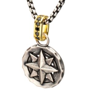 INOX MENS STAINLESS STEEL GOLD-TONE BLACK SPINEL COMPASS 22" NECKLACE