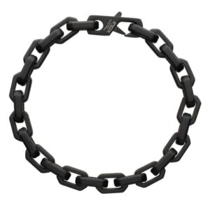 INOX MENS BLACK STAINLESS STEEL BLACK SPINEL CHAIN LINK BRACELET