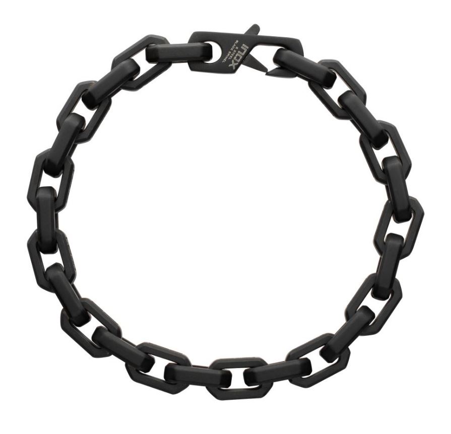 INOX MENS BLACK STAINLESS STEEL BLACK SPINEL CHAIN LINK BRACELET