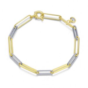 Lafonn Sterling Silver Two Tone 1.65 cttw Paper Clip Link Bracelet 7.5"