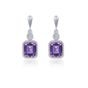 Lafonn Sterling Silver Simulated Diamond and Amethyst February 1.82 cttw Emerald Cut Earrings