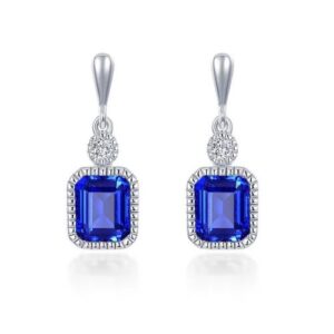 Lafonn Sterling Silver Simulated Diamond and Sapphire September 1.82 cttw Emerald Cut Earrings