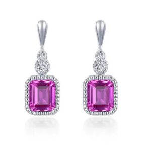 Lafonn Sterling Silver Simulated Diamond and Pink Tourmaline October 1.82 cttw Emerald Cut Earrings