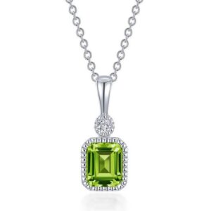 Lafonn Sterling Silver .91 cttw Emerald Cut Simulated Diamond/Lab Grown Peridot August Pendant Necklace