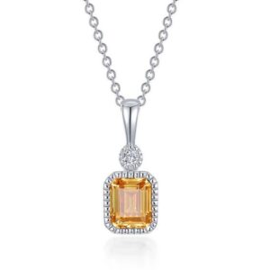 Lafonn Sterling Silver .91 cttw Emerald Cut Simulated Diamond/Lab Grown Yellow Topaz November Pendant Necklace