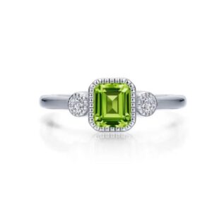Lafonn Sterling Silver .98 cttw Emerald Cut Simulated Diamond/Lab Grown Peridot August Birthstone Ring