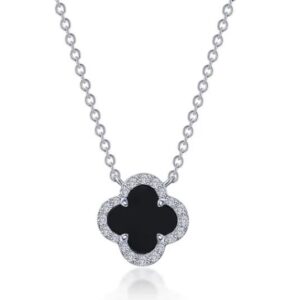 Lafonn Sterling Silver .49 cttw Simulated Diamond and Black Onyx Good Luck Clover Pendant
