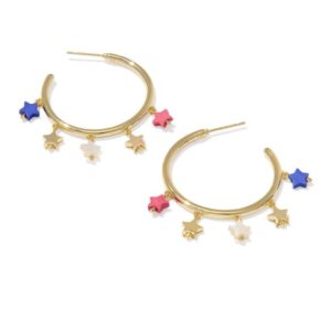 Kendra Scott Sterling Silver Gold Plated Camila Red, White & Blue Star Hoop Earrings